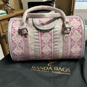 Banda Bags Pink and Gray Embroidered Satchel